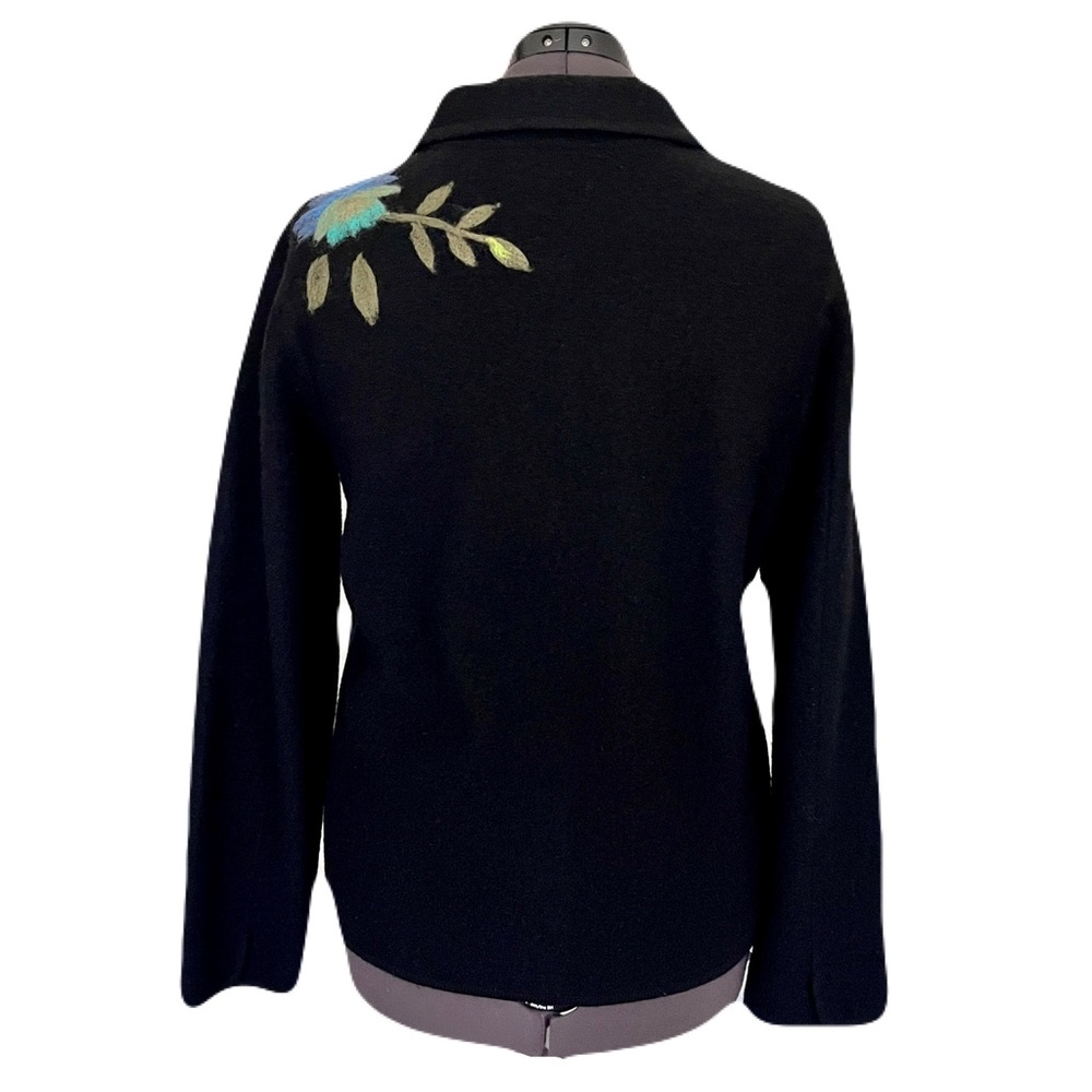 Itsu Black 100% Boiled Wool, Felted Floral Jacket, Size L - Picture 3 of 5